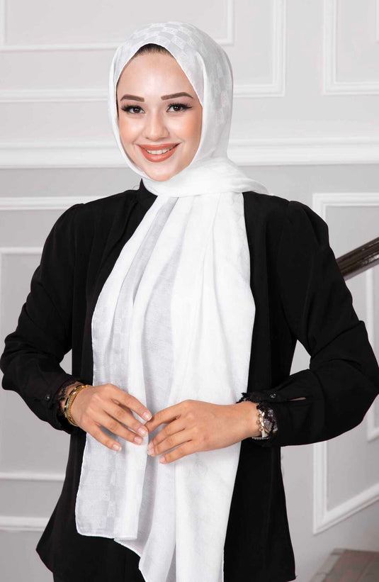 Lady Patterned Hijab Scarf White