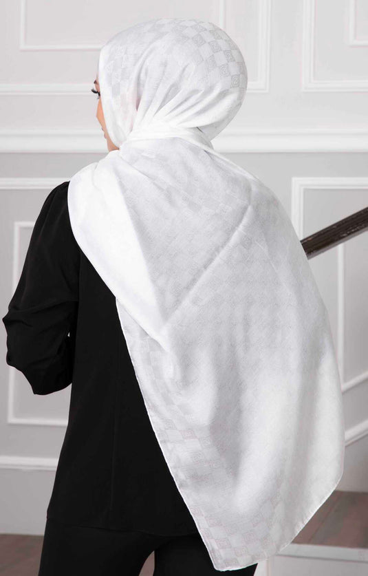Lady Patterned Hijab Scarf White