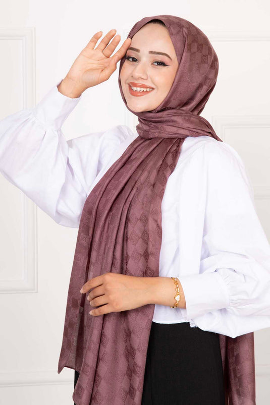 Châle Hijab à Motifs Carreaux Prune