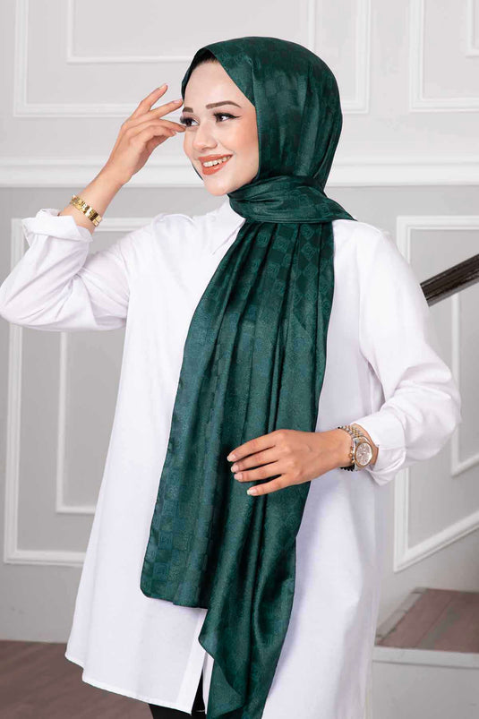 Châle Hijab à Motif Damier Émeraude