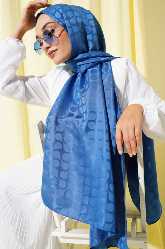 Stamp Pattern Jacquard Shawl Blue