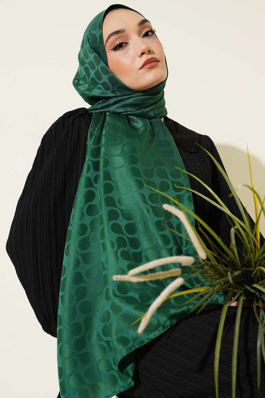 Stamp Pattern Jacquard Shawl Green