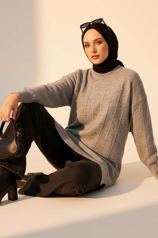 Droplet Pattern Soft Knit Sweater Grey