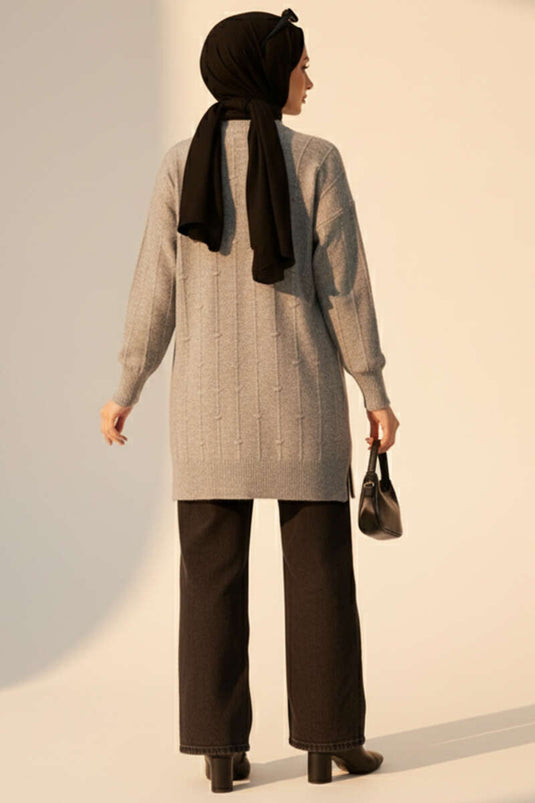 Droplet Pattern Soft Knit Sweater Grey