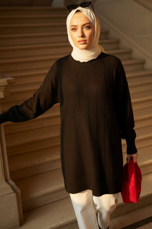 Pull en maille douce à motif gouttelettes noir