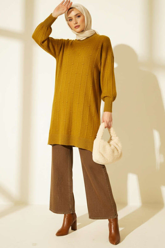 Pull en maille douce à motif gouttelettes vert olive