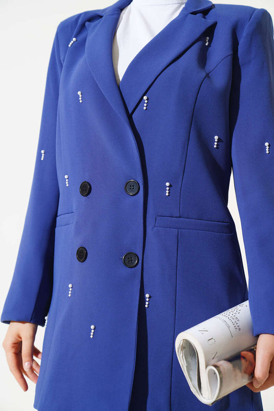 Damla Beaded Jacketed Two-Piece Set Indigo