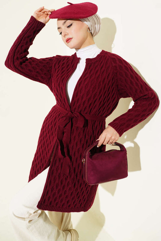 Gilet En Maille Brodé Damla Bordeaux