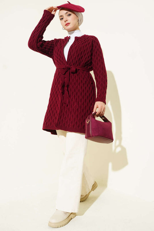Gilet En Maille Brodé Damla Bordeaux