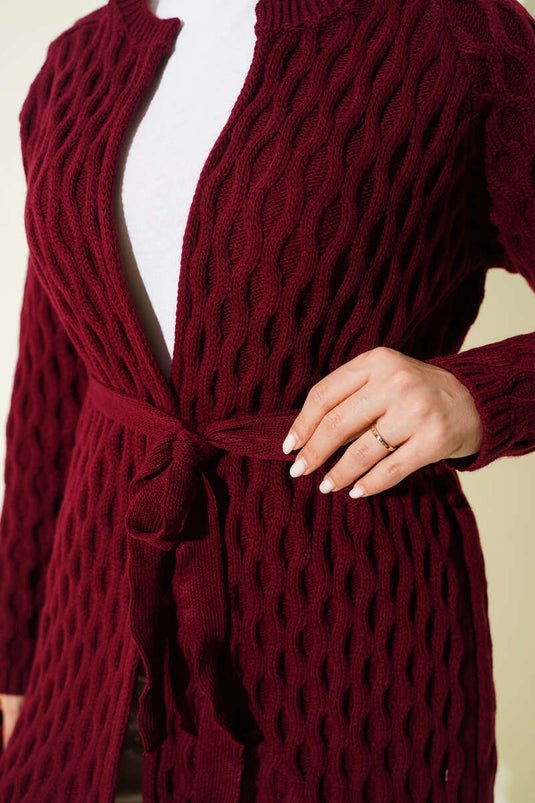 Gilet En Maille Brodé Damla Bordeaux