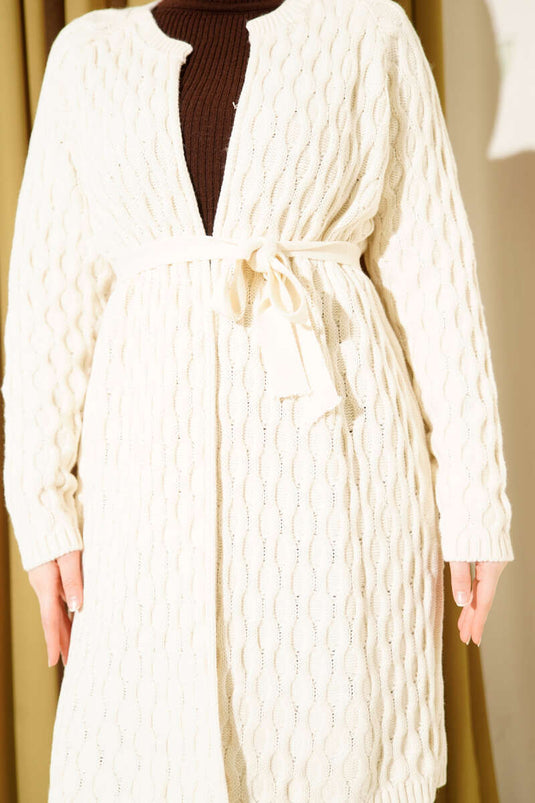 Damla Kabartmalı Triko Hırka Ekru