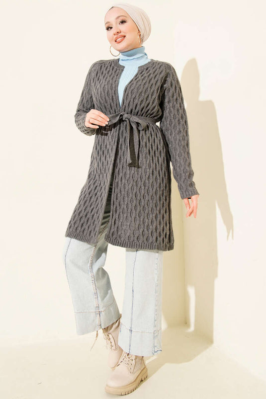 Gilet En Maille Brodé Damla Fumée