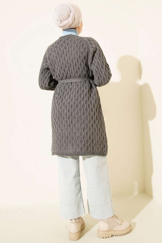 Gilet En Maille Brodé Damla Fumée