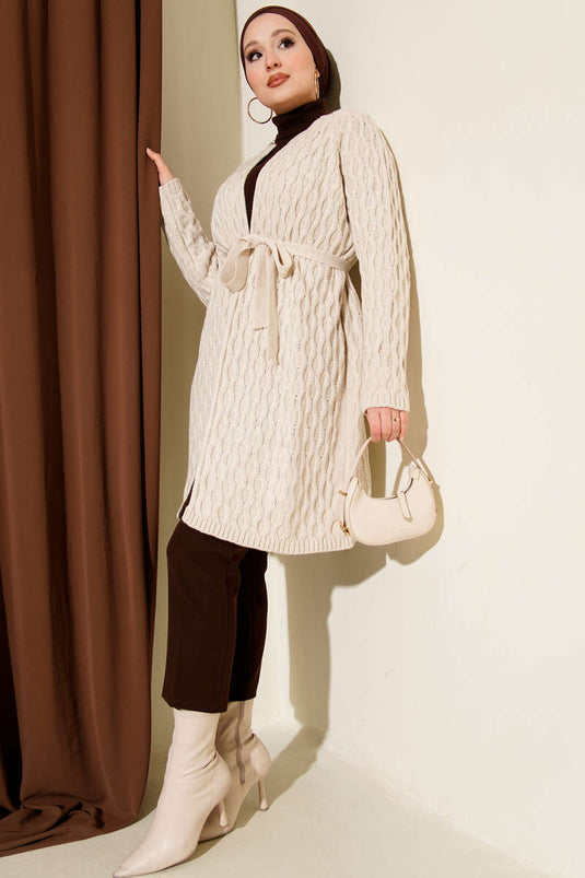 Damla Kabartmalı Triko Hırka Taş