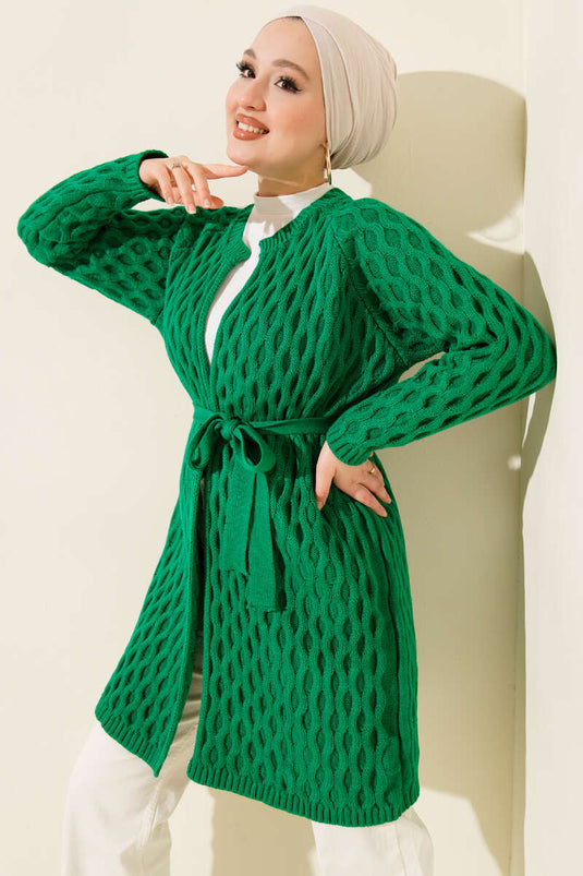 Damla Kabartmalı Triko Hırka Yeşil