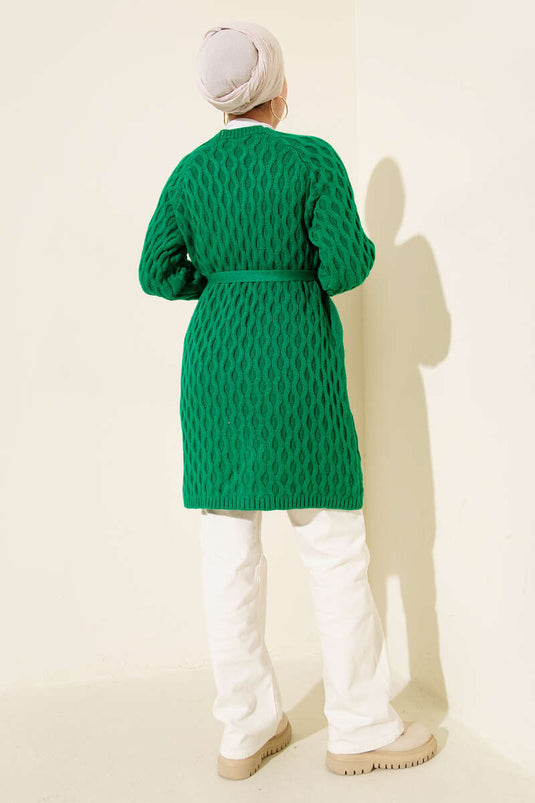 Damla Kabartmalı Triko Hırka Yeşil