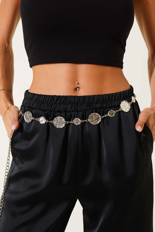 Ceinture chaîne argentée avec pendentifs Damla