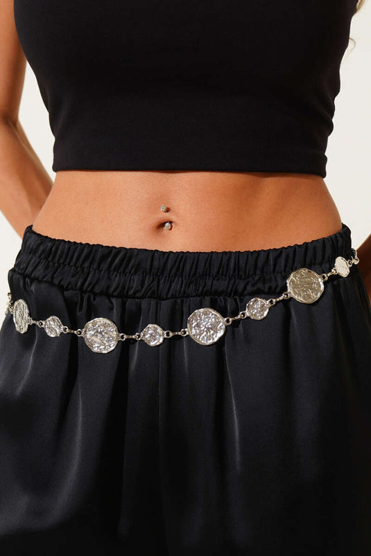 Ceinture chaîne argentée avec pendentifs Damla