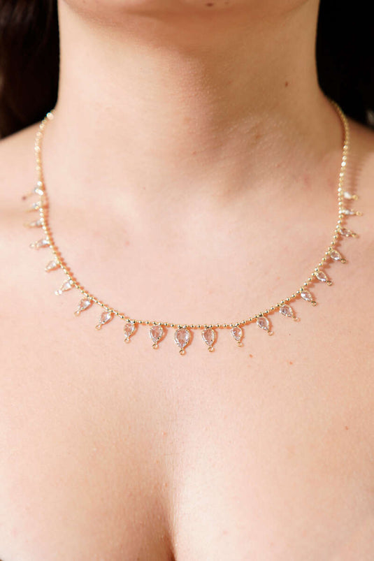 Damla Taşlı Sıralı Kolye Gold