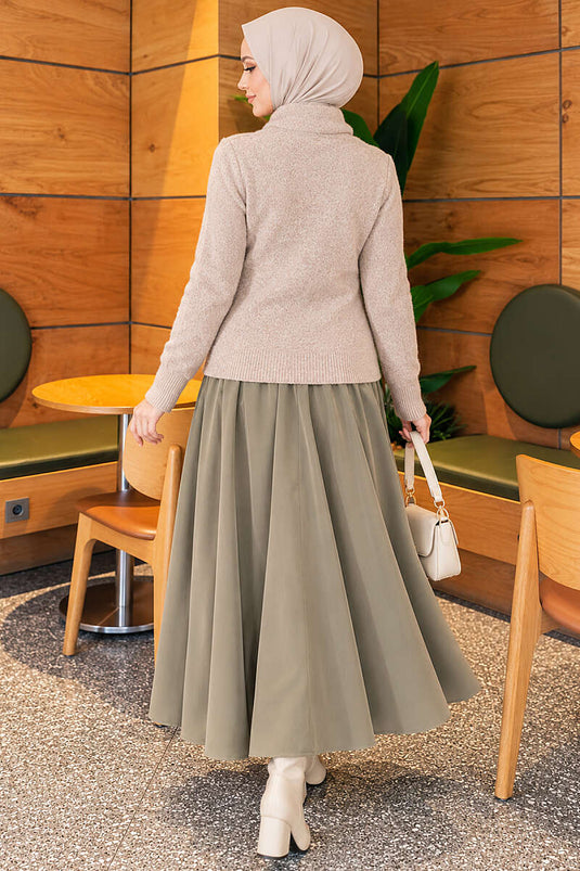 Beiger Strickpullover Mit Spitzen-Details
