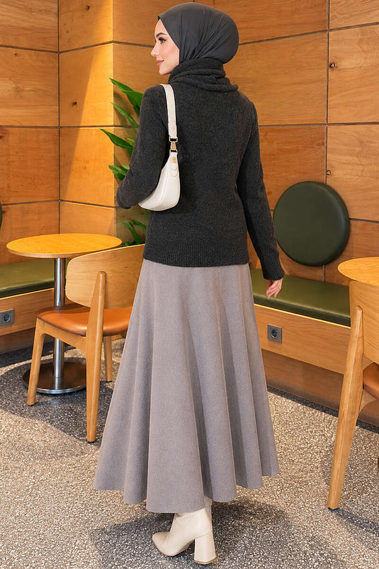 Fuzzy Knit Sweater With Lace Details In Smoke Grey