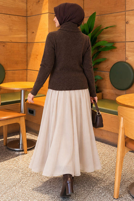 Brauner Strickpullover Mit Spitzen-Details