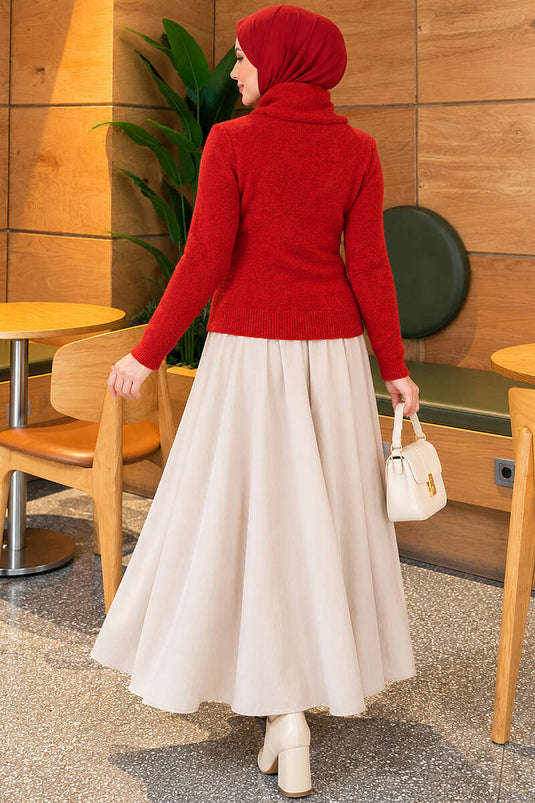 Roter Strickpullover Mit Spitzen-Details