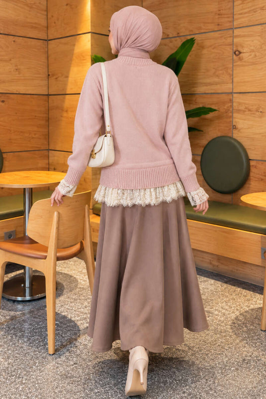 Gilet En Maille Rose À Détails En Dentelle Et À Nouer