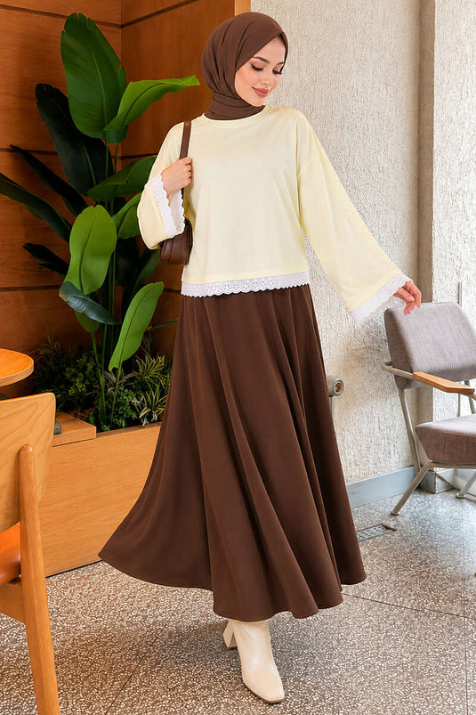 Dantel Detaylı Basic Tunik Sarı