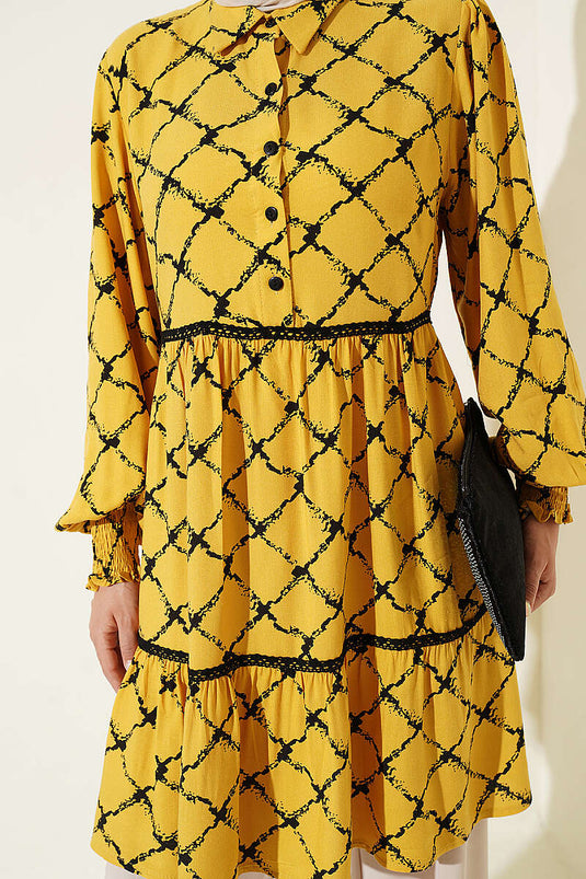 Tunique Ceinturée En Dentelle Jaune