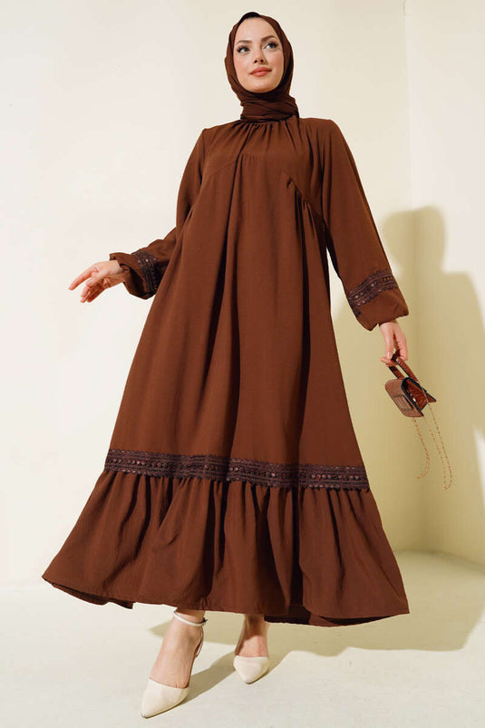 Lace Detailed Dress Brown