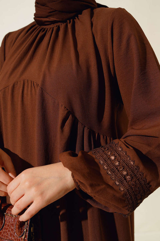 Lace Detailed Dress Brown