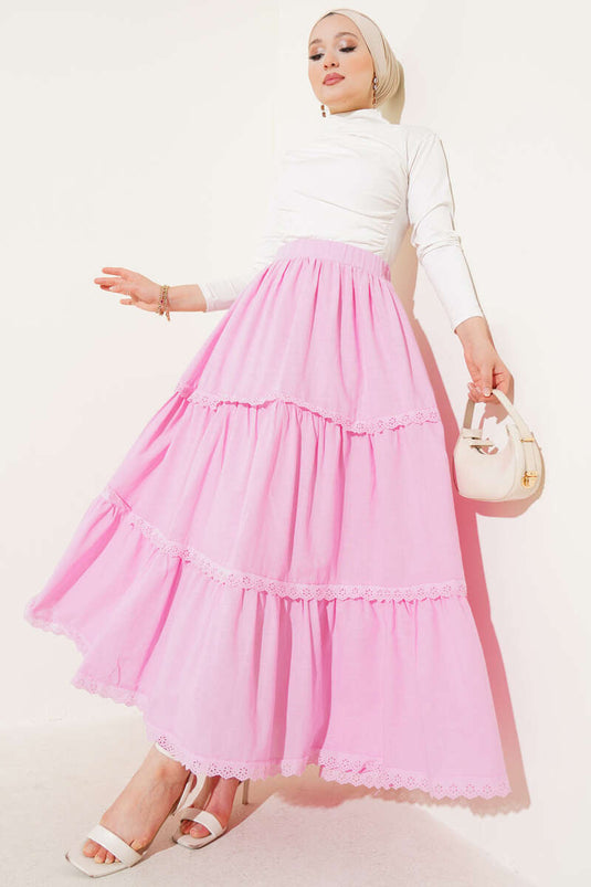 Pink Skirt with Lace Detail