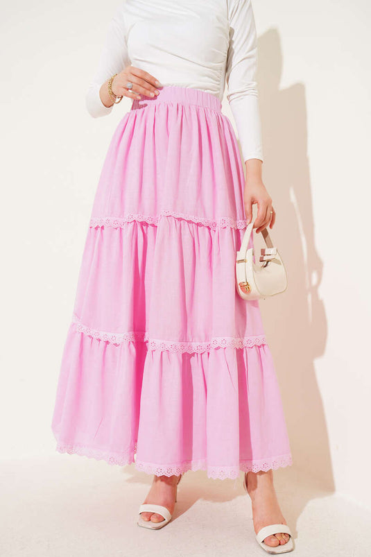 Pink Skirt with Lace Detail