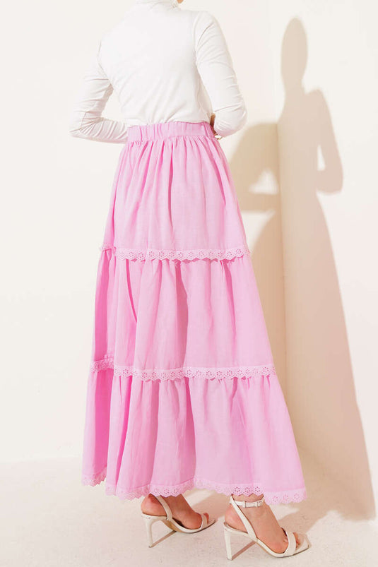 Pink Skirt with Lace Detail