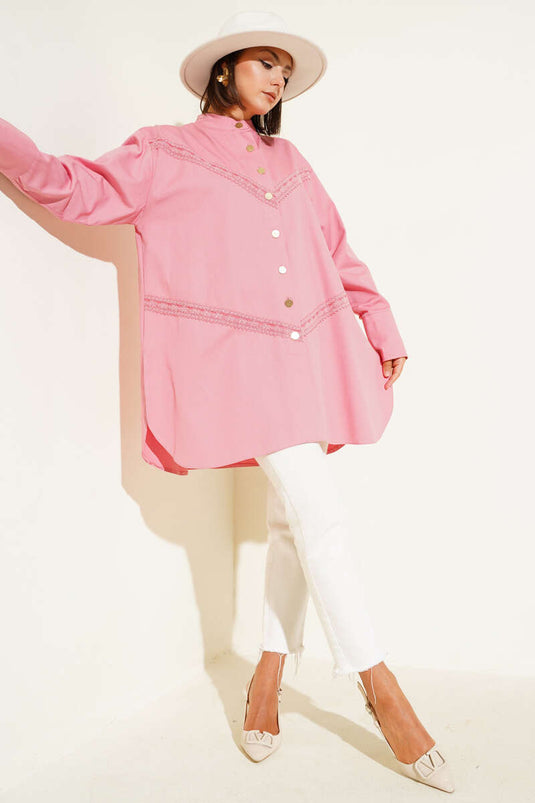 Lace Detailed Shirt Powder