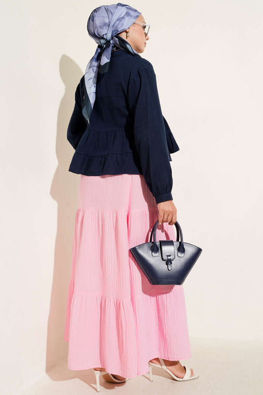 Dantel Detaylı Kısa Bluz Lacivert