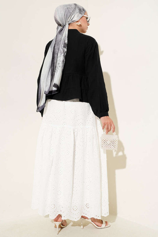 Dantel Detaylı Kısa Bluz Siyah