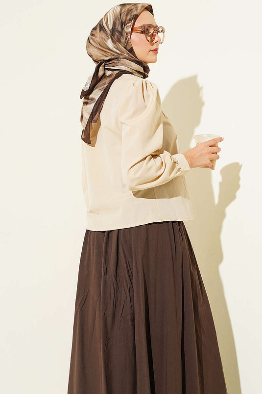 Chemise Courte Plissée En Dentelle Beige
