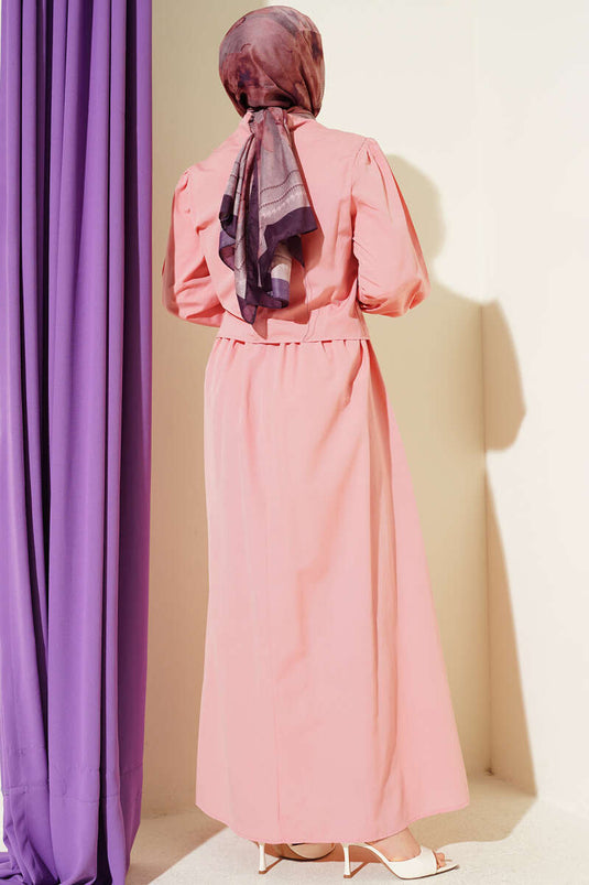 Poplin Jumper Dress with Lace Details in Powder Pink