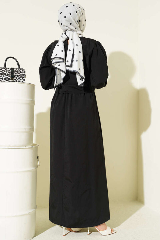 Abito a gilet in popeline con dettagli in pizzo nero