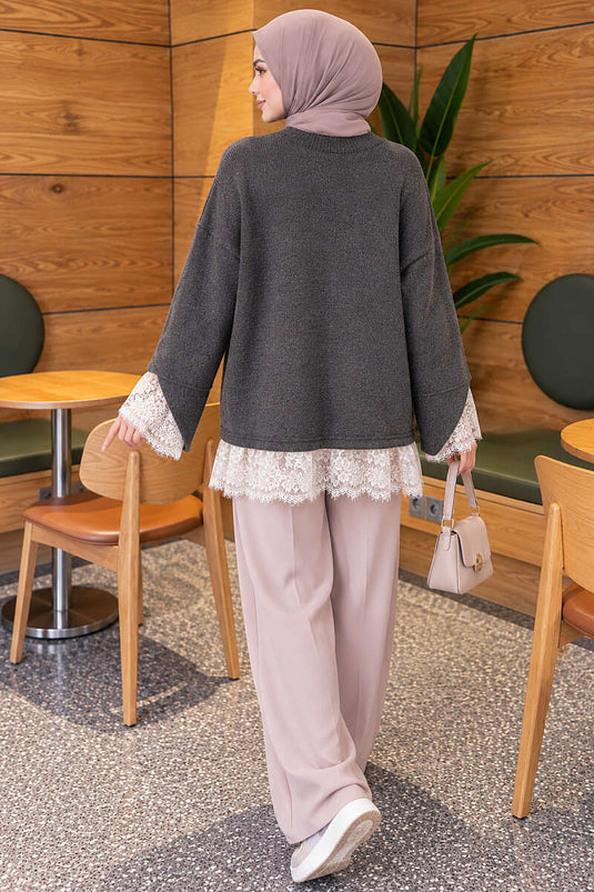 Tunique En Maille Avec Détails En Dentelle Füme