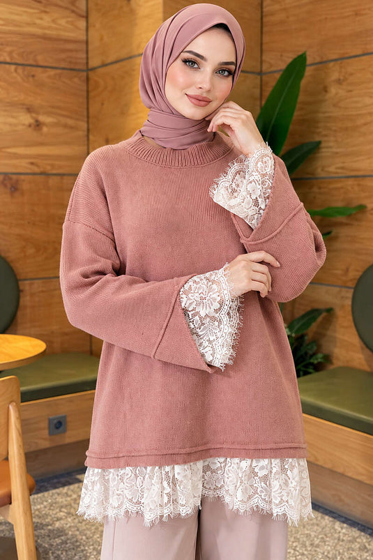 Stricktunika Mit Spitzen-Details In Rose Dust