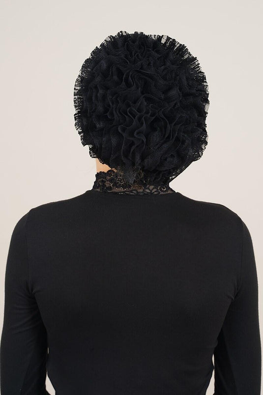 Lace Frilly Black Bonnet
