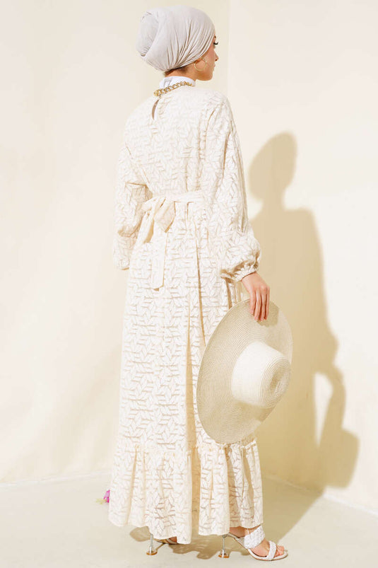 Lace Sleeve Dress Beige