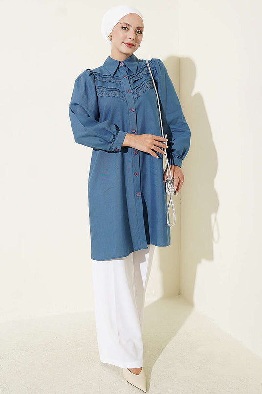 Indigo Spitzenstrick-Tunika