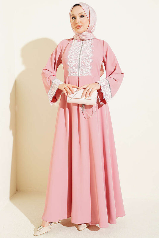 Pink Embellished Lace Dress