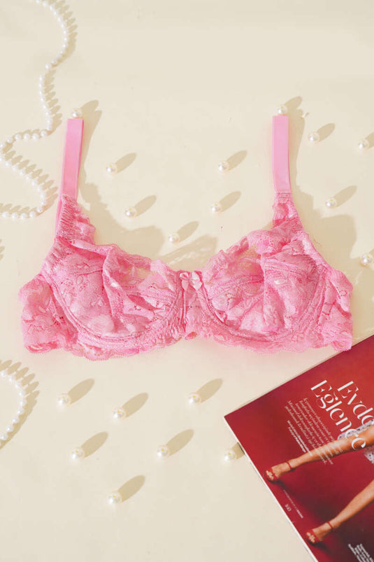 Soutien-gorge rose à armatures en dentelle