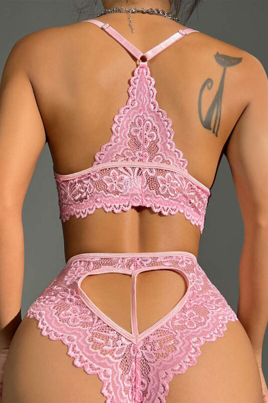 قميص نوم خيالي بتفاصيل قلب وخصر من الدانتيل باللون الوردي