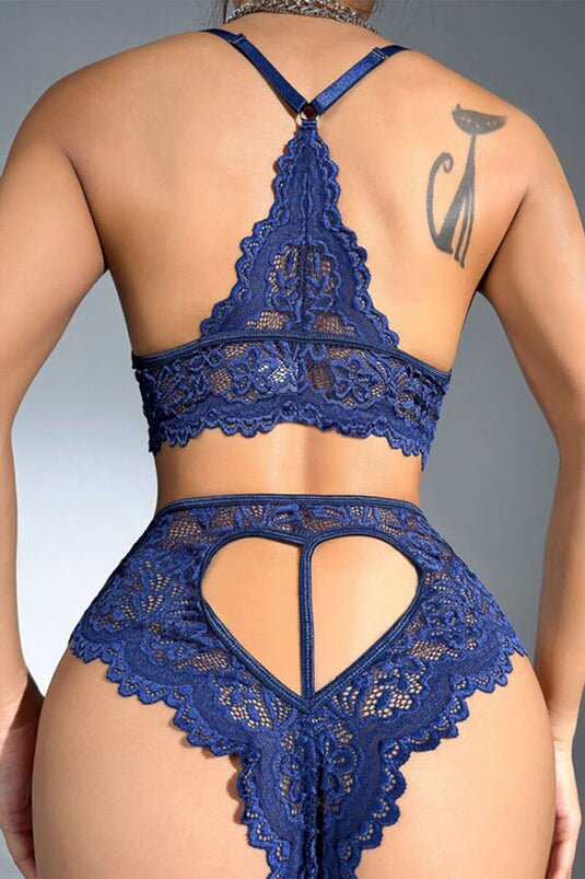 Camicia Da Notte Fantasia Con Dettagli A Cuore In Pizzo Blu Zaffiro